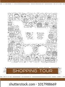 Line travel icons are grouped in Shopping tour
