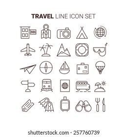 line travel icons vector set best app www web tourism