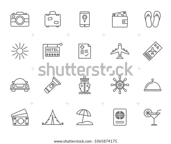 Line\
Travel, Tourism and trip icons - vector icon\
set