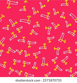 Line Treadmill machine icon isolated seamless pattern on red background.  Vector