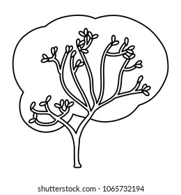 line tree with flowers leaves and nature stem