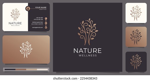 line tree logo template for branding with business card vector template.