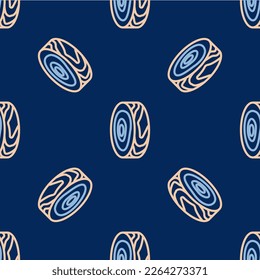 Line Tree rings icon isolated seamless pattern on blue background. Wooden cross section.  Vector