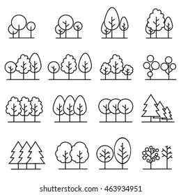 Line trees, Design set graphic outline. icons vector