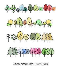 Line trees, Design set graphic outline. icons vector