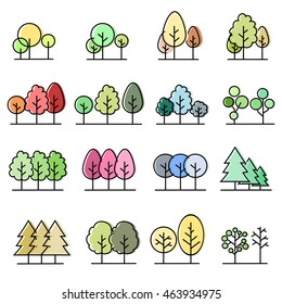 Line trees, Design set graphic outline. icons vector