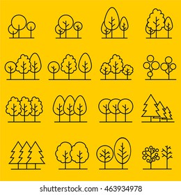 Line trees, Design set graphic outline. icons vector