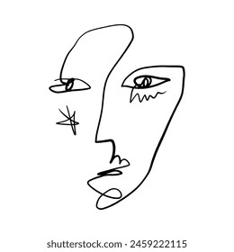 Line trendy line portrait. Abstract linear minimalistic face composition. Monochrome print for clothes, textile and other. Vector fashion illustration art