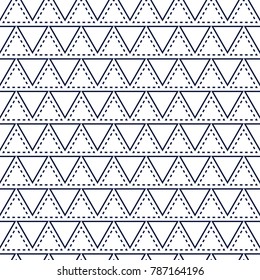 Line triangle blue seamless vector pattern. Geometric repeating background.