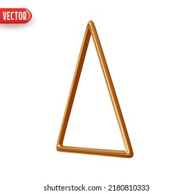 Line Triangle cone. Golden conical geometric shape. Realistic 3d design element. Icon isolated on white background. Vector illustration