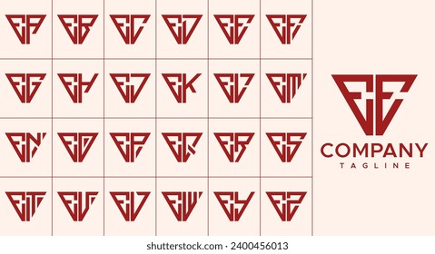 Line triangle letter E EE logo design set
