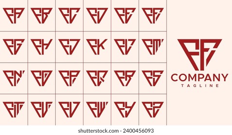 Line triangle letter F FF logo design set