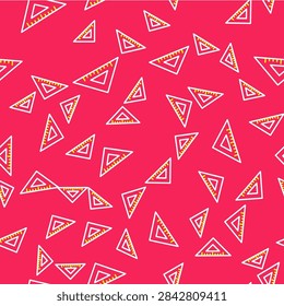 Line Triangular ruler icon isolated seamless pattern on red background. Straightedge symbol. Geometric symbol.  Vector