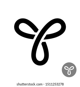 Line triple knot symbol. Three rounded ends abstract linear figure. Infinity way logo.