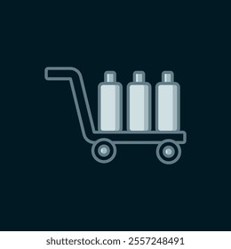 Line Trolley suitcase icon isolated on black background. Traveling baggage sign. Travel luggage icon. Flat filled outline style with shadow. Vector