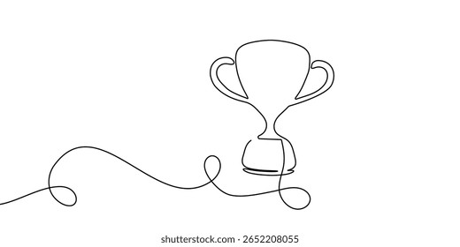 Line Trophäe Gewinner Kunst gewinnen Preis Skizze Symbol kontinuierliche Vektorgrafik Award. Trophy Medaille Linie Champion doodle Sieg Business-Skizze Cup Zeichnung Erfolg Hand Rennen Sport Single Cartoon.