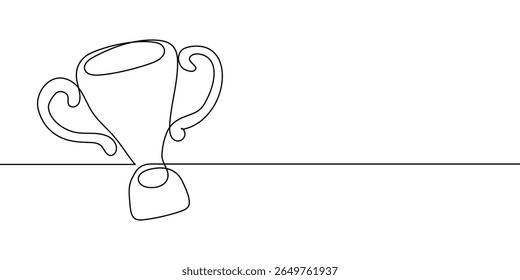 Line trophy winner sketch prize art win icon continuous vector award. Trophy medal line doodle champion victory business outline illustration cup drawing success hand race sport single cartoon.