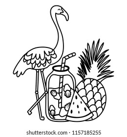 line tropical flemish with exotic fruits and smoothie