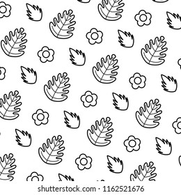 line tropical leaf and exotic flower background