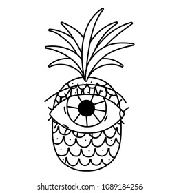 line tropical pineapple fruit with eye expression