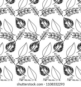 line tropical plants leaves style background