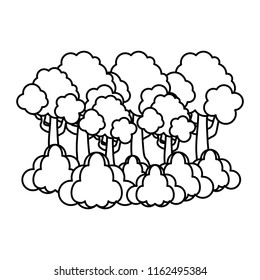 line tropical tree branches leaves and clouds