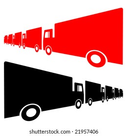línea de camiones con ilustración perspectiva