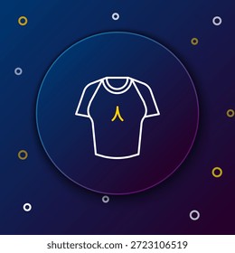 Icono de la camiseta de la línea aislado en fondo azul. Concepto de contorno colorido. Vector