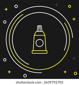 Line Tube with paint palette icon isolated on black background. Colorful outline concept. Vector