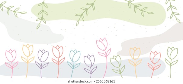 line tulip with leaf colorful background vector