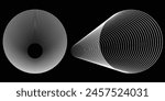 Line tunnel, thin line circle blend, white line isolated on dark background, design for backdrop, brochure, landing page, leaflet.