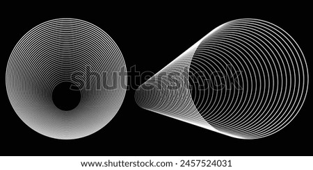 Line tunnel, thin line circle blend, white line isolated on dark background, design for backdrop, brochure, landing page, leaflet.