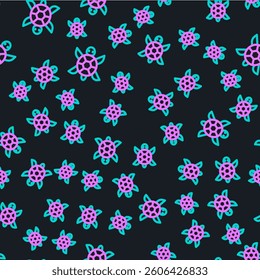 Line Turtle icon isolated seamless pattern on black background.  Vector