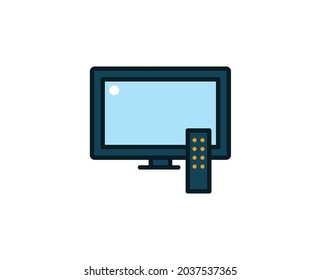 Line TV icon isolated on white background. Outline symbol for website design, mobile application, ui. Electronics pictogram. Vector illustration, editorial stroсk. 