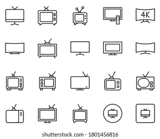 Icono de TV de línea aislado en fondo blanco. Esquema de símbolos electrónicos para el diseño de sitios web, aplicación móvil, ui. Colección del pictograma del dispositivo. Ilustración vectorial, trazo editable. Eps10