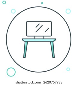 Line TV table stand icon isolated on white background. Colorful outline concept. Vector
