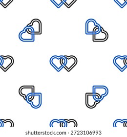 Línea Dos corazones vinculados icono aislado sin patrón sobre fondo blanco. Símbolo romántico enlazado, unirse, pasión y boda. Día de San Valentín. Concepto de contorno colorido. Vector