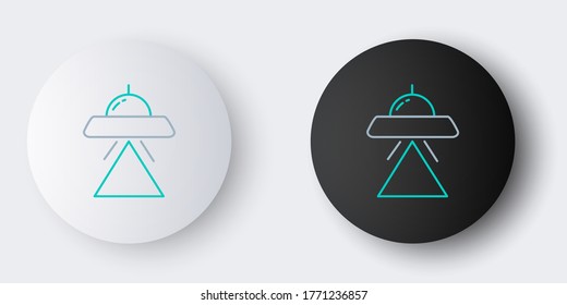 Line UFO flying spaceship icon isolated on grey background. Flying saucer. Alien space ship. Futuristic unknown flying object. Colorful outline concept. Vector