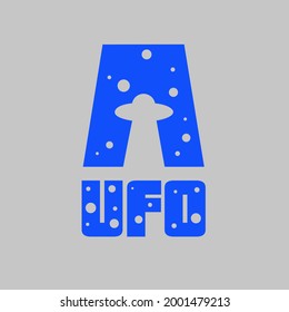 Line UFO flying spaceship icon isolated on blue background. Flying saucer. Alien space ship. Futuristic unknown flying