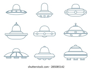Line Ufo Spaceships set, vector
