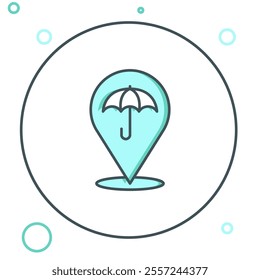 Line Umbrella icon isolated on white background. Insurance concept. Waterproof icon. Protection, safety, security concept. Colorful outline concept. Vector