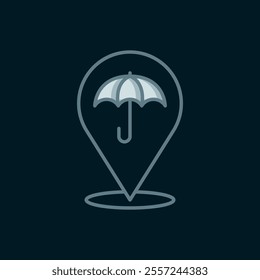 Line Umbrella icon isolated on black background. Insurance concept. Waterproof icon. Protection, safety, security concept. Flat filled outline style with shadow. Vector