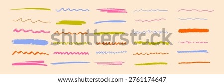 Line underline crayon with brush stroke pencil and pastel scribble color. Emphasis marker paint with chalk pen shape and doodle children kid. Strikethrough texture hand with long drawn scratch.
