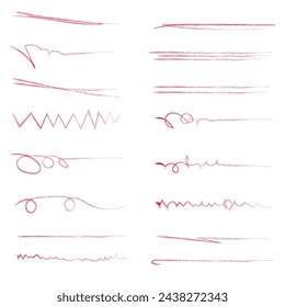 Line underline red crayon brush pencil pen marker paint stroke. Line red brush crayon highlight underline strike color through drawn strikethrough handwritten emphasis squiggle swoosh under.
