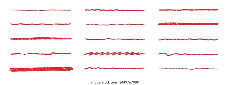 Line underline red crayon brush pencil pen marker paint stroke. Line red brush crayon highlight underline strike color through drawn strikethrough handwritten emphasis squiggle vector swoosh under