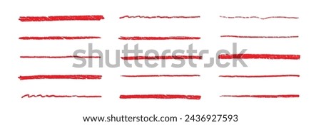 Line underline red crayon brush pencil pen marker paint stroke. Line red brush crayon highlight underline strike color through drawn strikethrough handwritten emphasis squiggle vector swoosh under