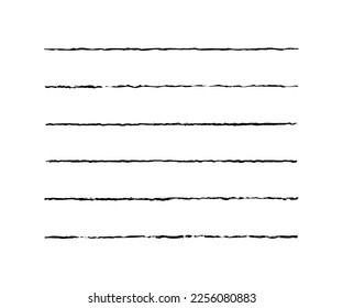 Line underline. Set strike lines black color isolated on white background. Pen stripe brush strokes. Patch pencil strips. Marker collection design. Grunge sketch thin long texture. Vector illustration