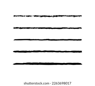 Line underline. Set strike lines black color isolated on white background. Pen stripe brush strokes. Patch pencil strips. Marker collection design. Grunge sketch thin long texture. Vector illustration