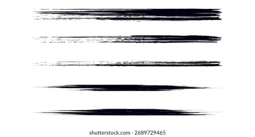 Linha sublinhada. Definir linhas de traço com cor preta isolada no plano de fundo branco. Traçados de pincel com faixa de caneta. Adesive tiras de lápis. Design da coleção de marcadores. Eps 10