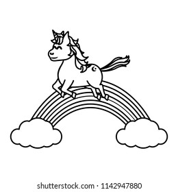 line unicorn hairstyle running with rainbow and clouds